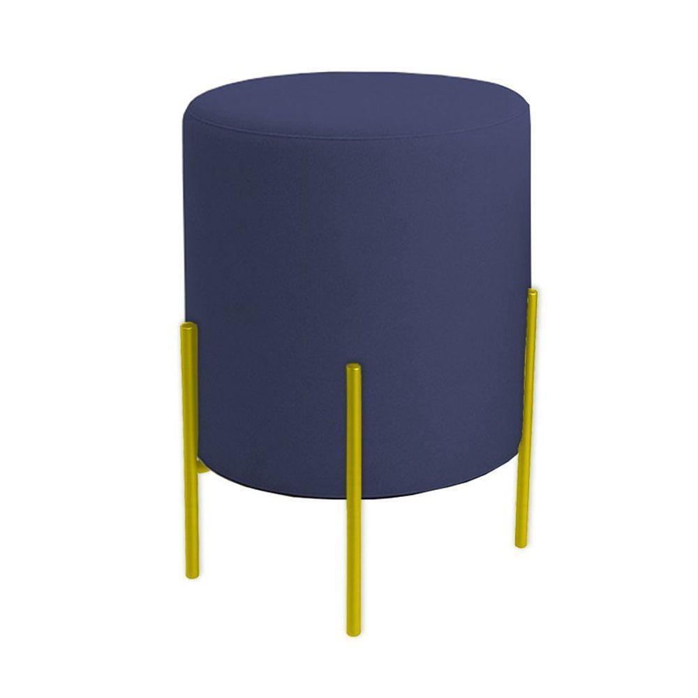 Puff Orgânico Veludo Thor Com Pés De Ferro Dourado Azul Marinho - 1