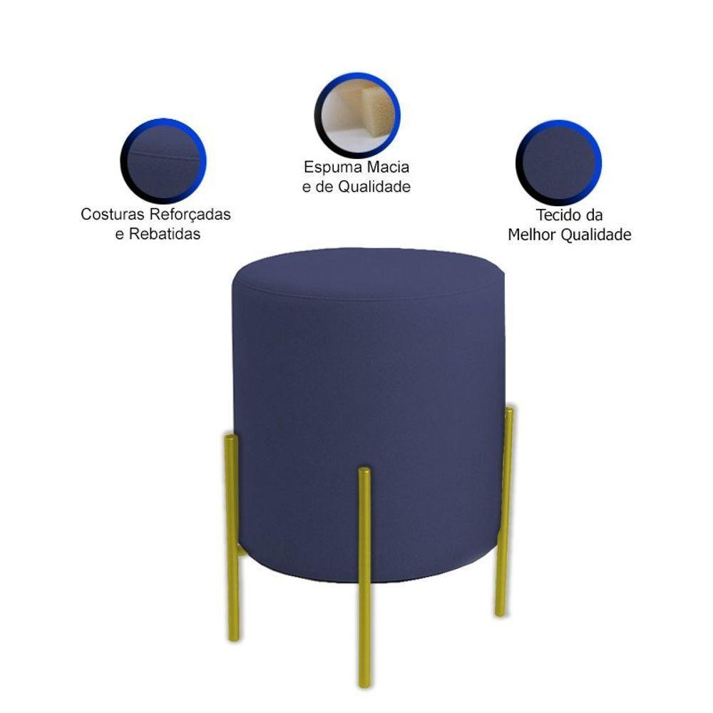 Puff Orgânico Veludo Thor Com Pés De Ferro Dourado Azul Marinho - 4
