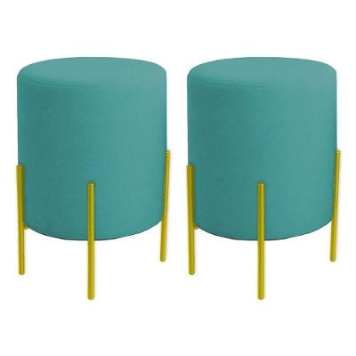 Kit 2 Puffs Orgânicos Boucle Thor Com Pés De Ferro Dourado - 7 Decor Azul Turquesa