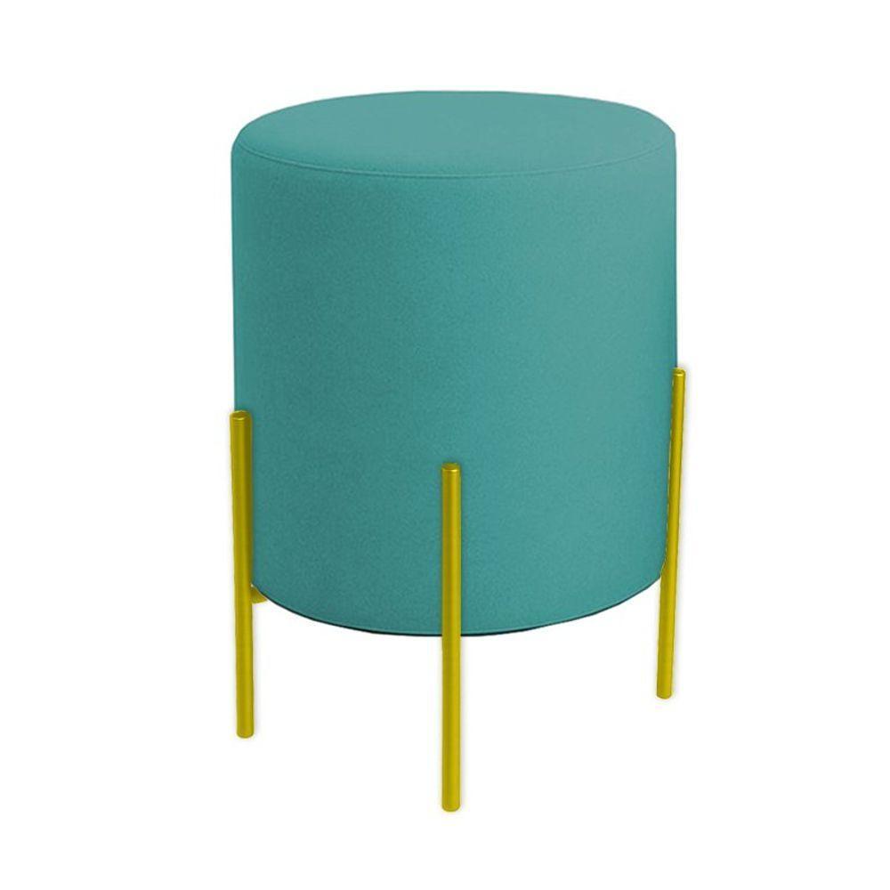 Puff Orgânico Veludo Thor Com Pés De Ferro Dourado Azul Turquesa - 1