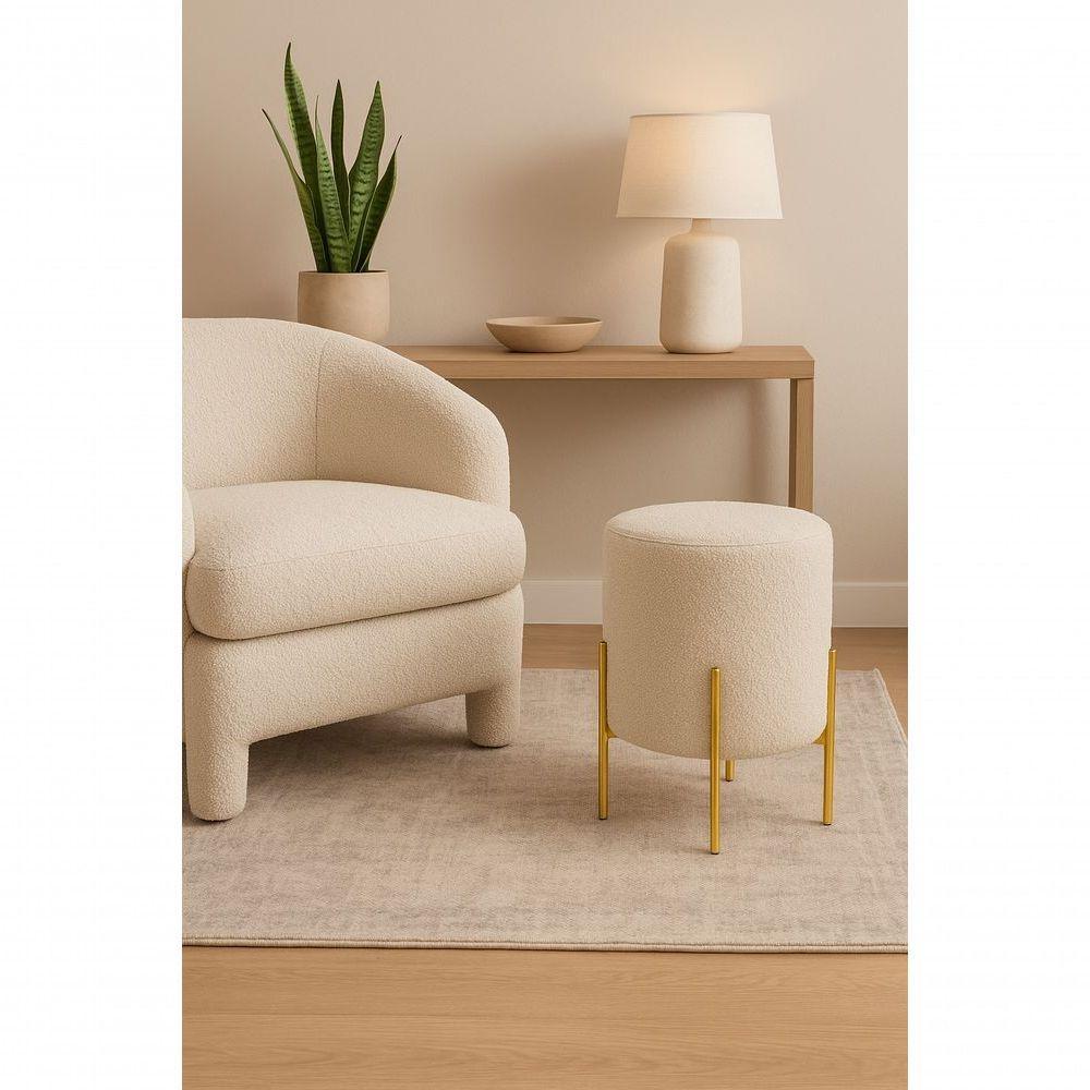 Puff Orgânico Boucle Thor Com Pés De Ferro Dourado Cinza Escuro - 2