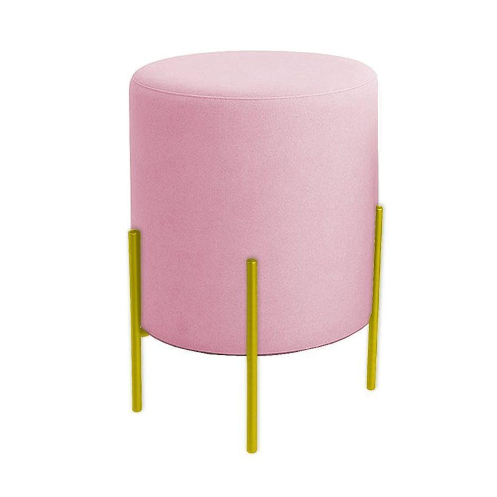 Puff Orgânico Boucle Thor Com Pés De Ferro Dourado Rosê - 1