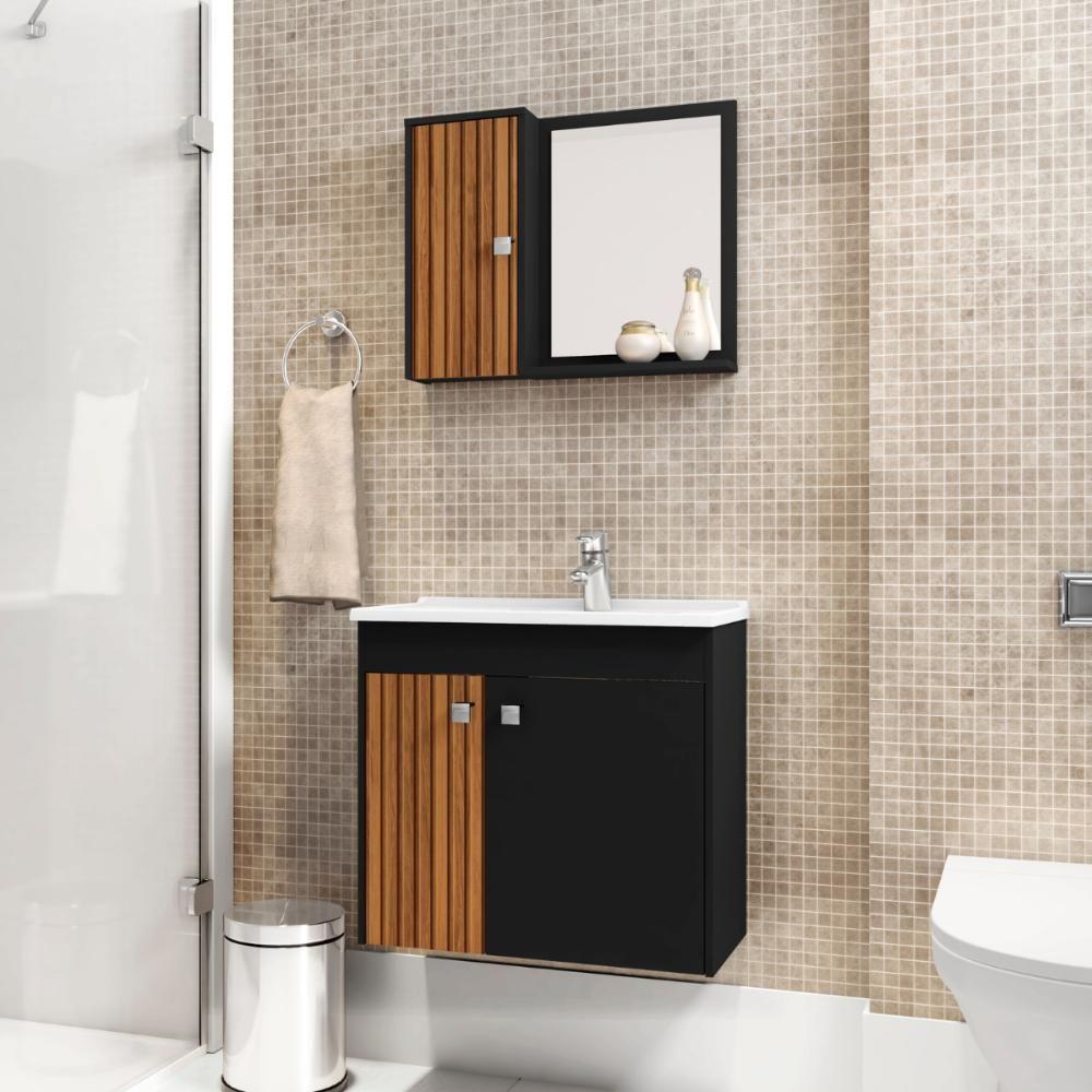 Conjunto Para Banheiro Monaco Preto Fosco Ripado - 1