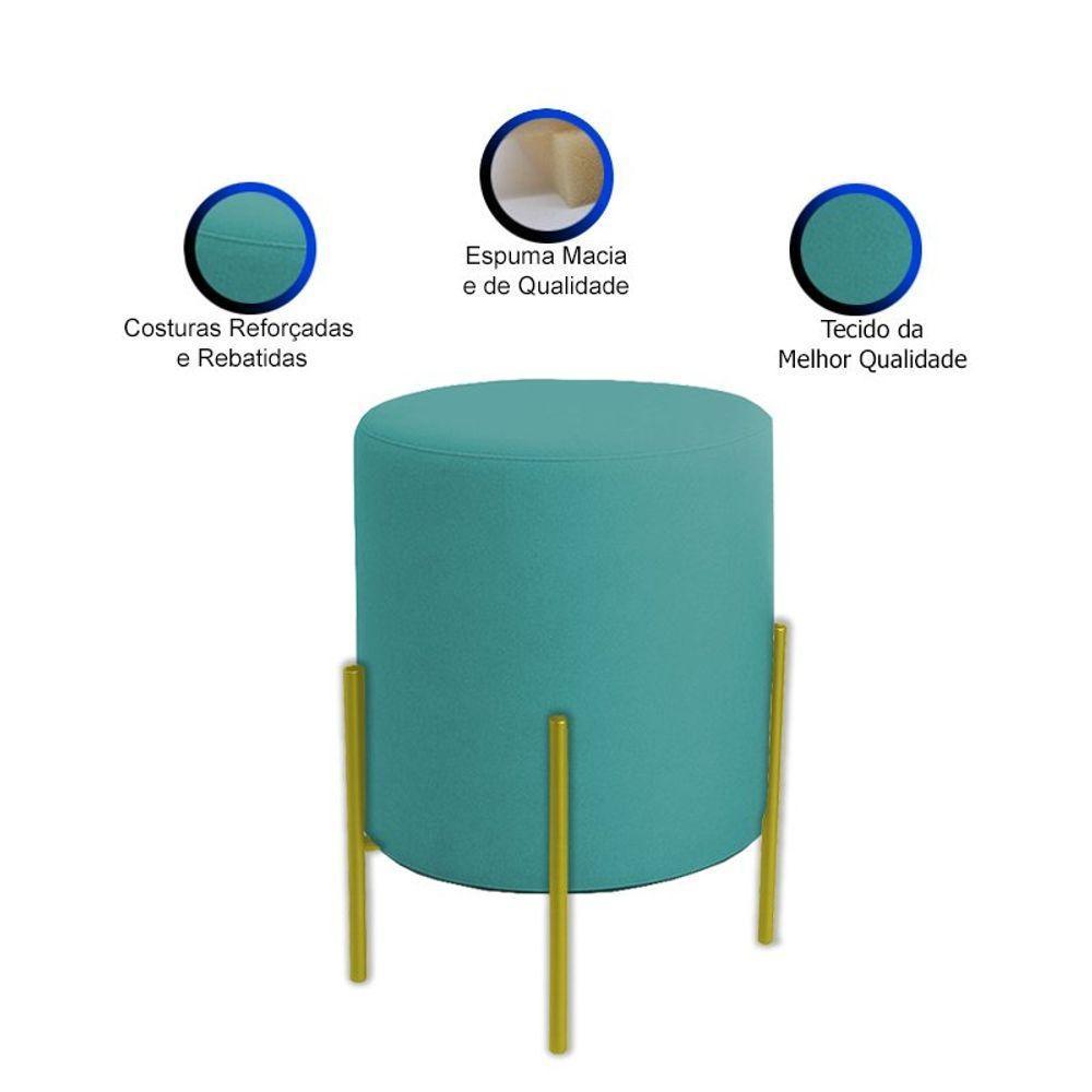 Puff Orgânico Boucle Thor Com Pés De Ferro Dourado Azul Turquesa - 3