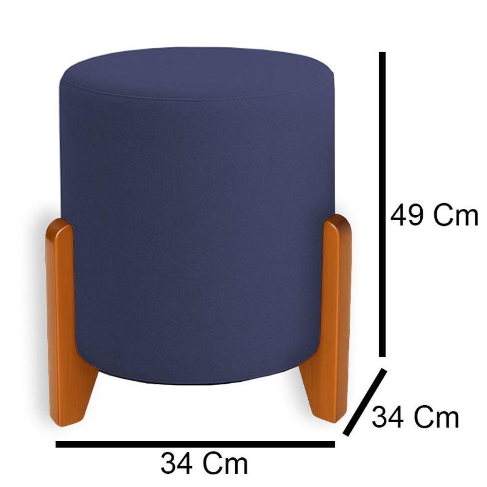 Puff Orgânico Boucle Thor Com Pés De Madeira Azul Marinho - 4