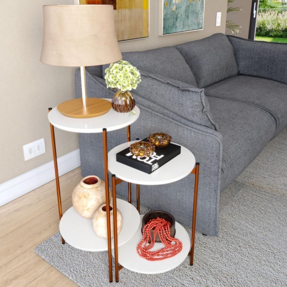Conjunto De Mesa Para Sala De Estar Cannes Branco-bronze - 1
