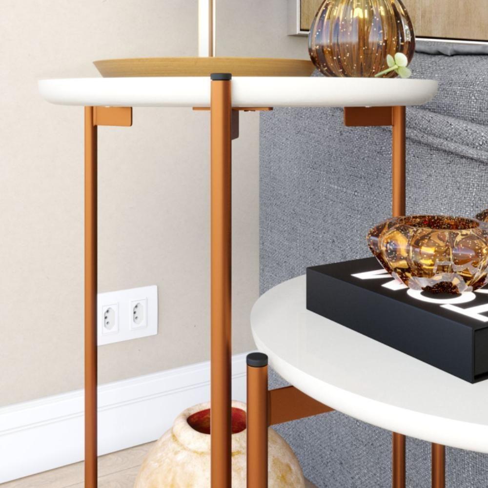 Conjunto De Mesa Para Sala De Estar Cannes Branco-bronze - 2