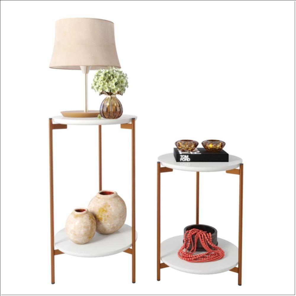 Conjunto De Mesa Para Sala De Estar Cannes Branco-bronze - 3