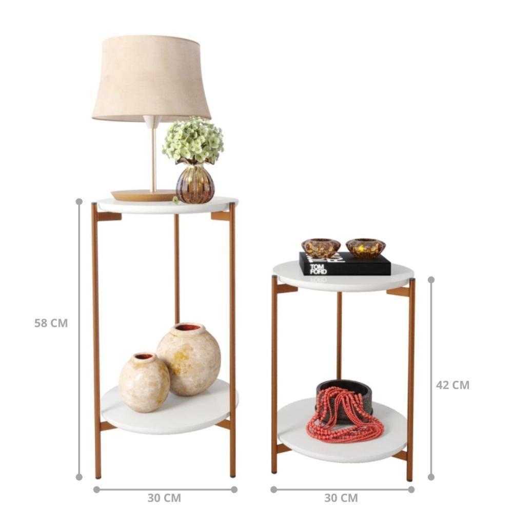 Conjunto De Mesa Para Sala De Estar Cannes Branco-bronze - 4
