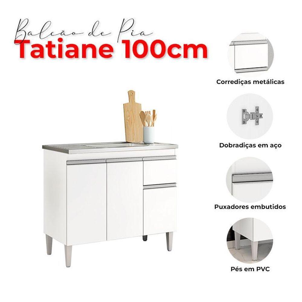Balcão De Pia Tatiane 100cm E Armário Aéreo Andréia 3 Portas Branco Brilho - Ajl - 6