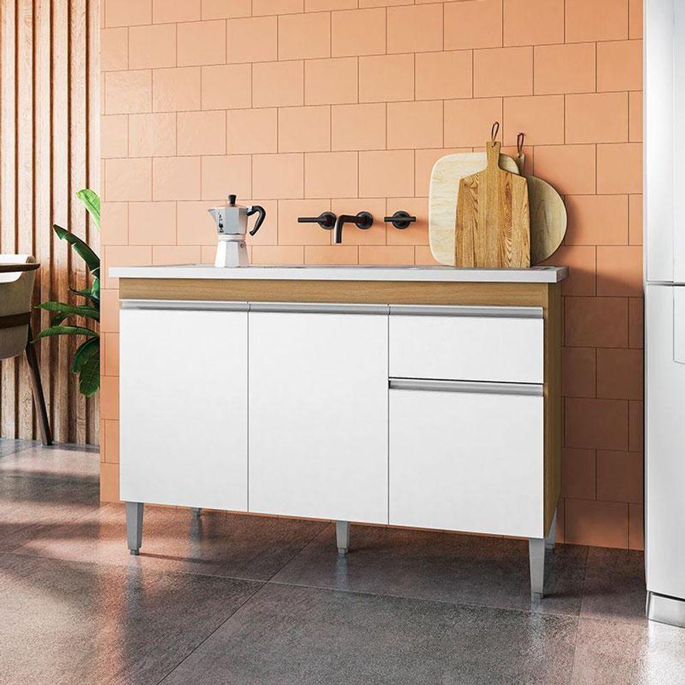 Balcão De Pia Tatiane 120cm Amêndoa Branco - Ajl - 5