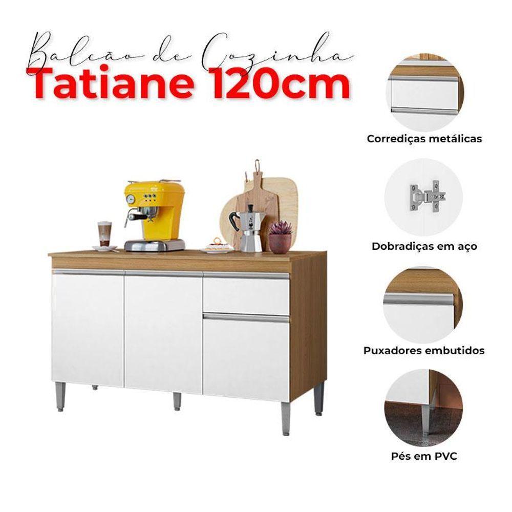 Balcão De Cozinha Ambiente Tatiane Com Tampo 120cm Amêndoa Branco - Ajl - 4