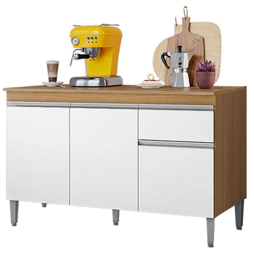 Balcão De Cozinha Ambiente Tatiane Com Tampo 120cm Amêndoa Branco - Ajl - 5