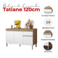 Balcão De Cozinha Ambiente Tatiane Com Tampo 120cm Amêndoa Branco - Ajl