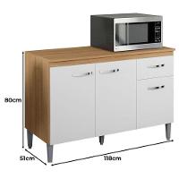 Balcão De Cozinha Gabriela Com Tampo 120cm E Armário Aéreo Andréia Amêndoa Branco - Ajl - 2