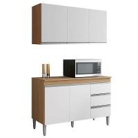 Balcão De Cozinha Com Tampo 120cm E Armário Aéreo Andreia Amêndoa Branco - Ajl - 1