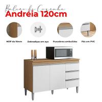 Balcão De Cozinha Com Tampo 120cm E Armário Aéreo Andreia Amêndoa Branco - Ajl - 6