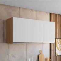 Balcão De Cozinha Tatiane Com Tampo 100cm E Armário Aéreo Andréia 3 Portas Amêndoa Branco - Ajl - 9