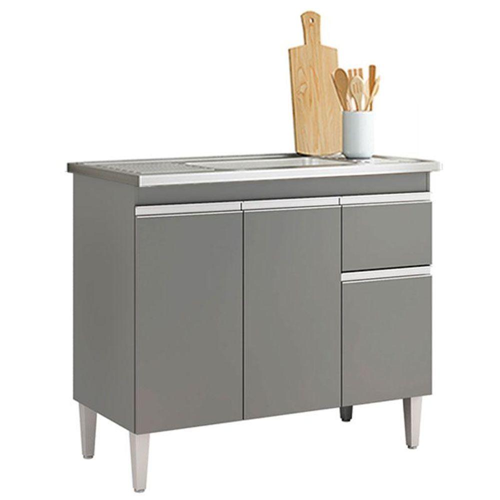 Balcão De Pia Ambiente Tatiane 100cm Cinza Fosco - Ajl - 5