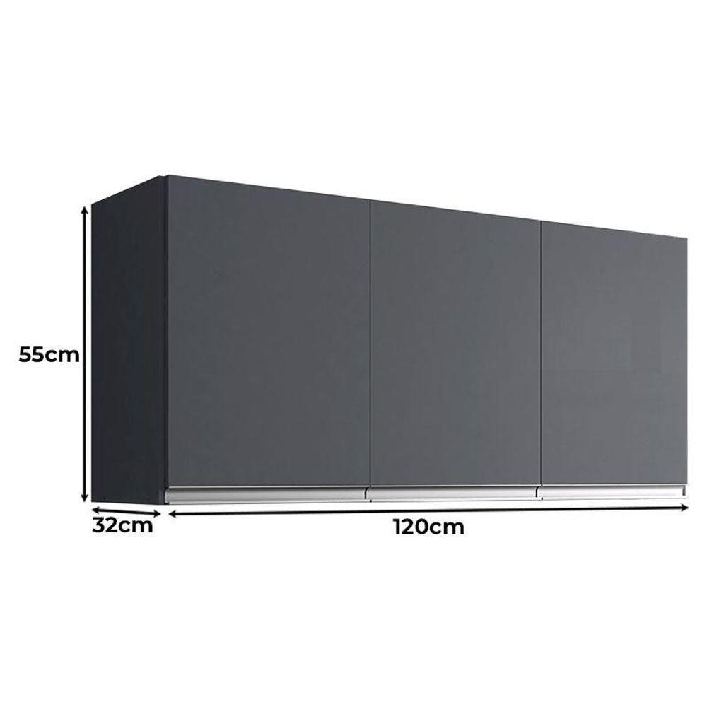 Balcão De Pia Tatiane 100cm E Armário Aéreo Andréia 3 Portas Cinza Fosco - Ajl - 3