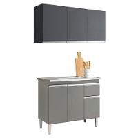 Balcão De Pia Tatiane 100cm E Armário Aéreo Andréia 3 Portas Cinza Fosco - Ajl - 1