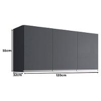 Balcão De Pia Tatiane 100cm E Armário Aéreo Andréia 3 Portas Cinza Fosco - Ajl - 3