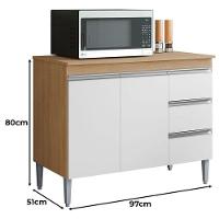 Balcão De Cozinha Com Tampo 100cm E Armário Aéreo 3 Portas Andréia Amêndoa Branco - Ajl - 2