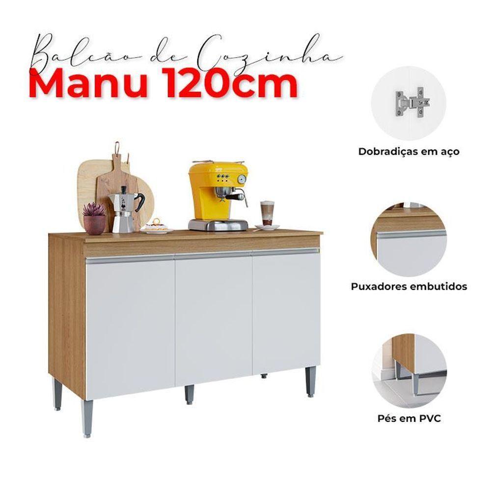 Balcão De Cozinha Manu Com Tampo 120cm E Armário Aéreo Andréia Amêndoa Branco - Ajl - 6