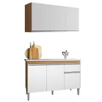 Balcão De Pia Tatiane 120cm E Armário Aéreo Andréia 3 Portas Amêndoa Branco - Ajl - 1