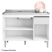 Balcão De Pia Tatiane 120cm E Armário Aéreo Andréia 3 Portas Amêndoa Branco - Ajl