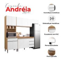 Cozinha Com Balcão E Tampo 120cm Andréia Amêndoa Branco - Ajl