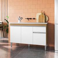 Balcão De Pia Tatiane 120cm E Armário Cozinha Kit Alice Amêndoa Branco - Ajl - 8