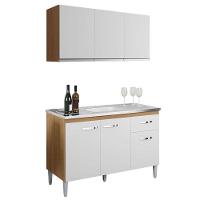 Balcão De Pia Gabriela 120cm E Armário Aéreo Andréia Amêndoa Branco - Ajl - 1