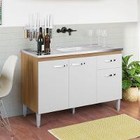 Balcão De Pia Gabriela 120cm E Armário Aéreo Andréia Amêndoa Branco - Ajl - 8