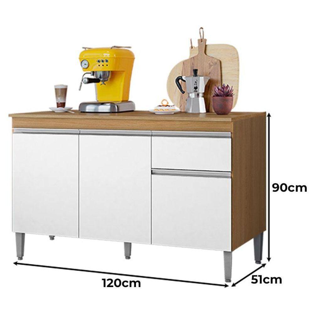 Balcão De Cozinha Tatiane Com Tampo 120cm Amêndoa Branco - Ajl - 2