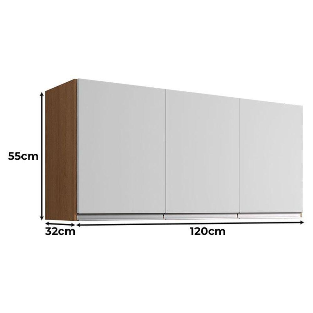 Balcão De Cozinha Tatiane Com Tampo 120cm E Armário Aéreo Andréia 3 Portas Amêndoa Branco - Ajl - 3
