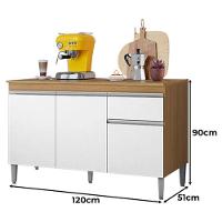 Balcão De Cozinha Tatiane Com Tampo 120cm E Armário Aéreo Andréia 3 Portas Amêndoa Branco - Ajl - 2