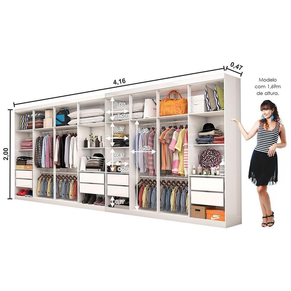 Closet Casal Duplo Rubi Premium 16 Portas Plus 8 Gavetas Branco Cinamomo - 5