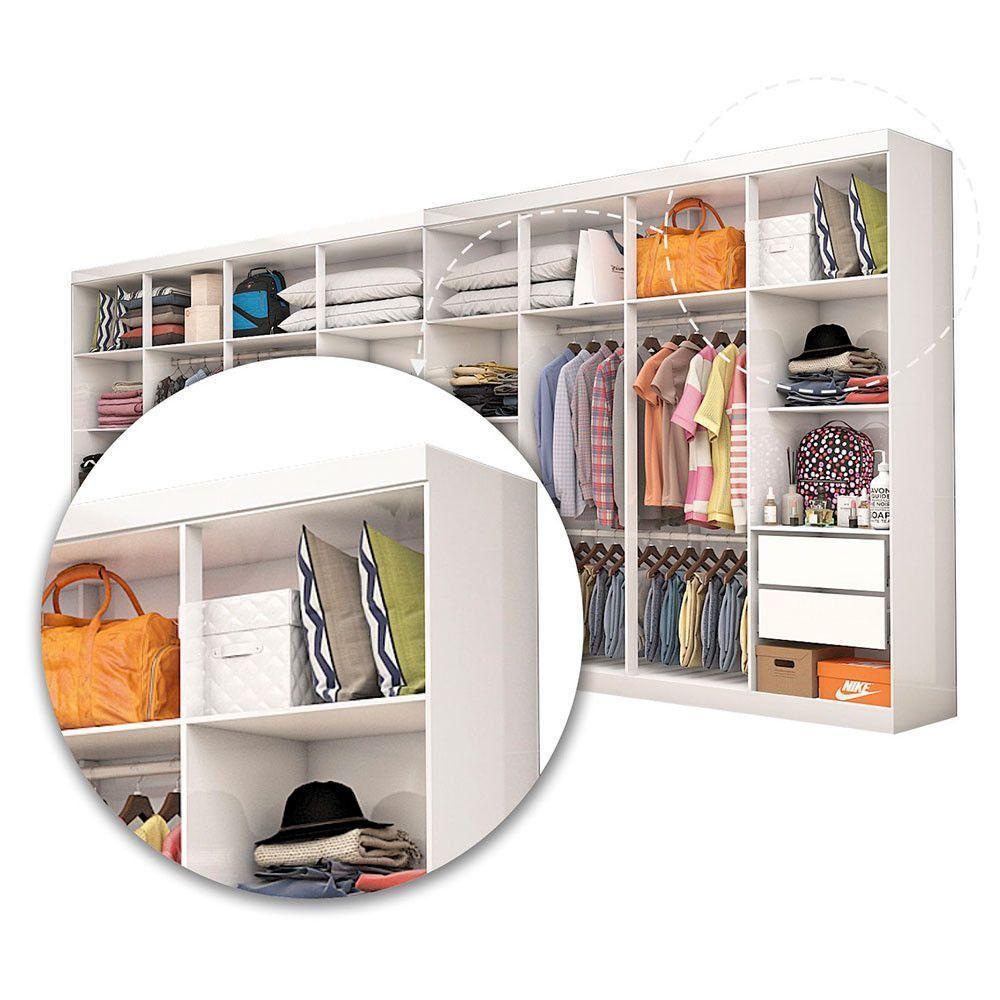 Closet Casal Duplo Rubi Premium 16 Portas Plus 8 Gavetas Branco Cinamomo - 6