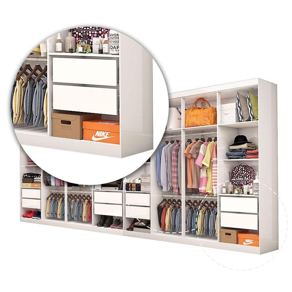 Closet Casal Duplo Rubi Premium 16 Portas Plus 8 Gavetas Branco Cinamomo - 7