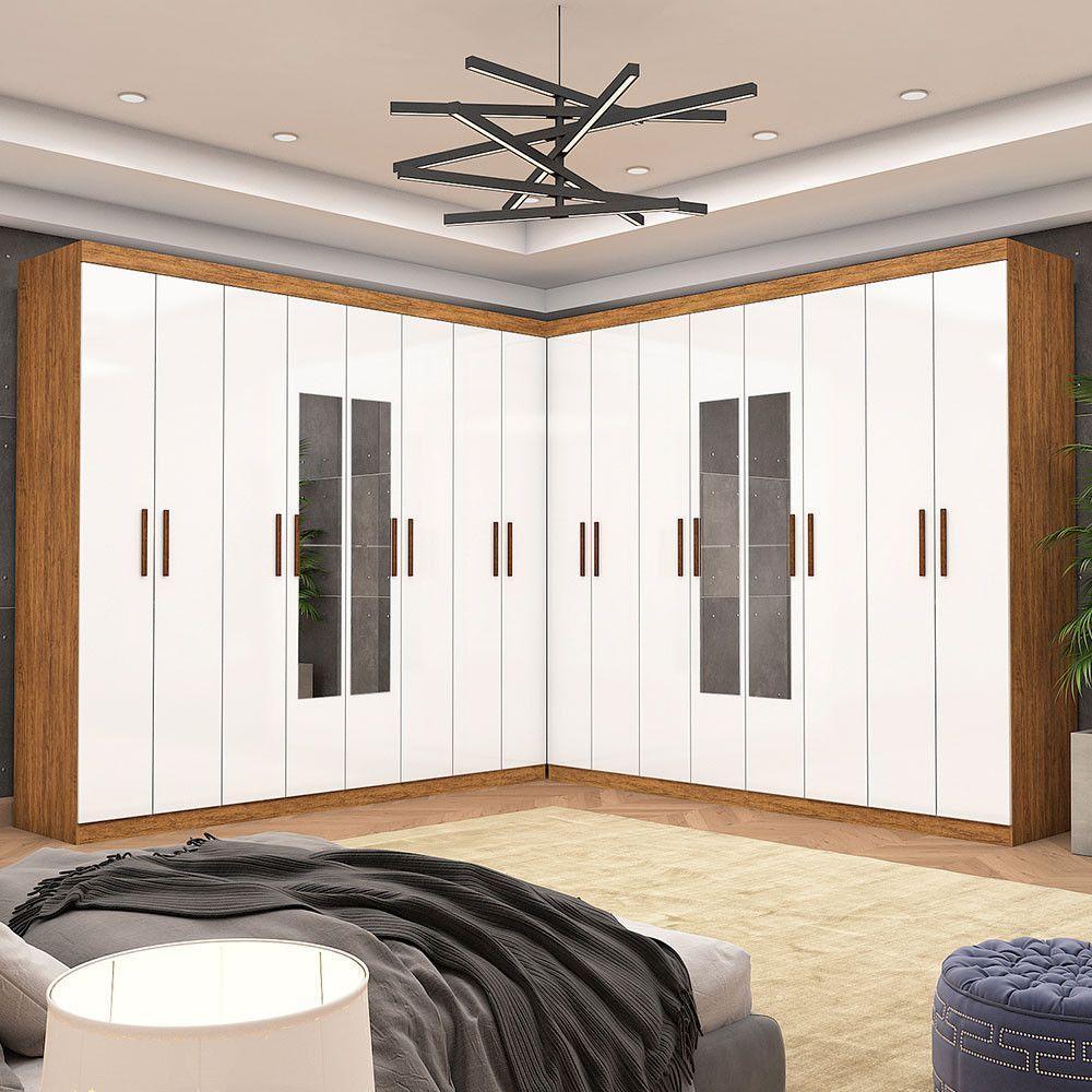 Closet Casal Duplo Rubi Premium 16 Portas C/espelho 8 Gaveta Cinamomo Branco - 2