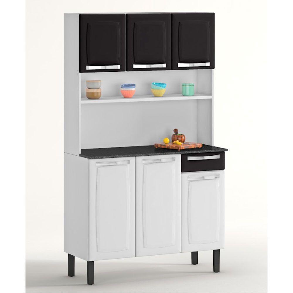 Armário De Cozinha Rose 6 Portas 1 Gaveta I3g1-105 Itatiaia Branco Com Preto - 1