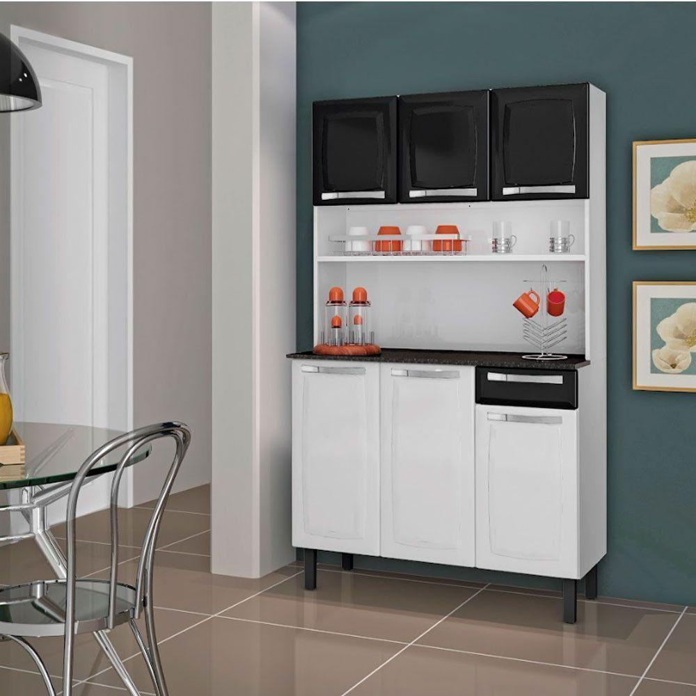 Armário De Cozinha Rose 6 Portas 1 Gaveta I3g1-105 Itatiaia Branco Com Preto - 2