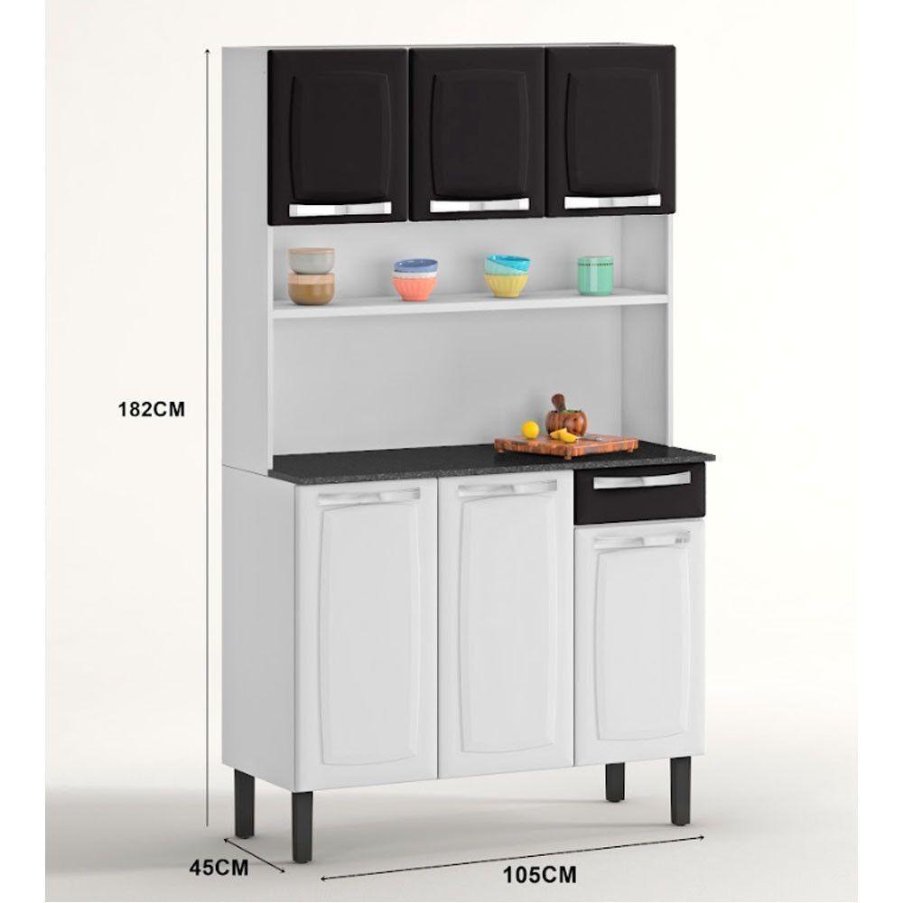 Armário De Cozinha Rose 6 Portas 1 Gaveta I3g1-105 Itatiaia Branco Com Preto - 4