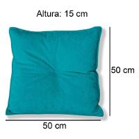 Kit 4 Almofadas Quadradas Tina Com Botão Central 50x50 Cm Boucle 7 Decor Azul Turquesa - 4