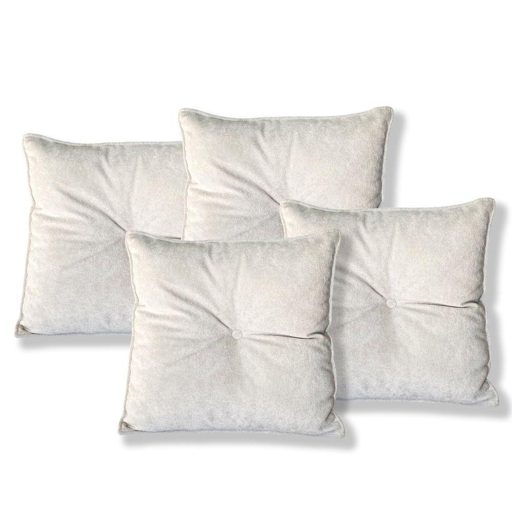 Kit 4 Almofadas Quadradas Tina Com Botão Central 50x50 Cm Veludo 7 Decor Bege - 1