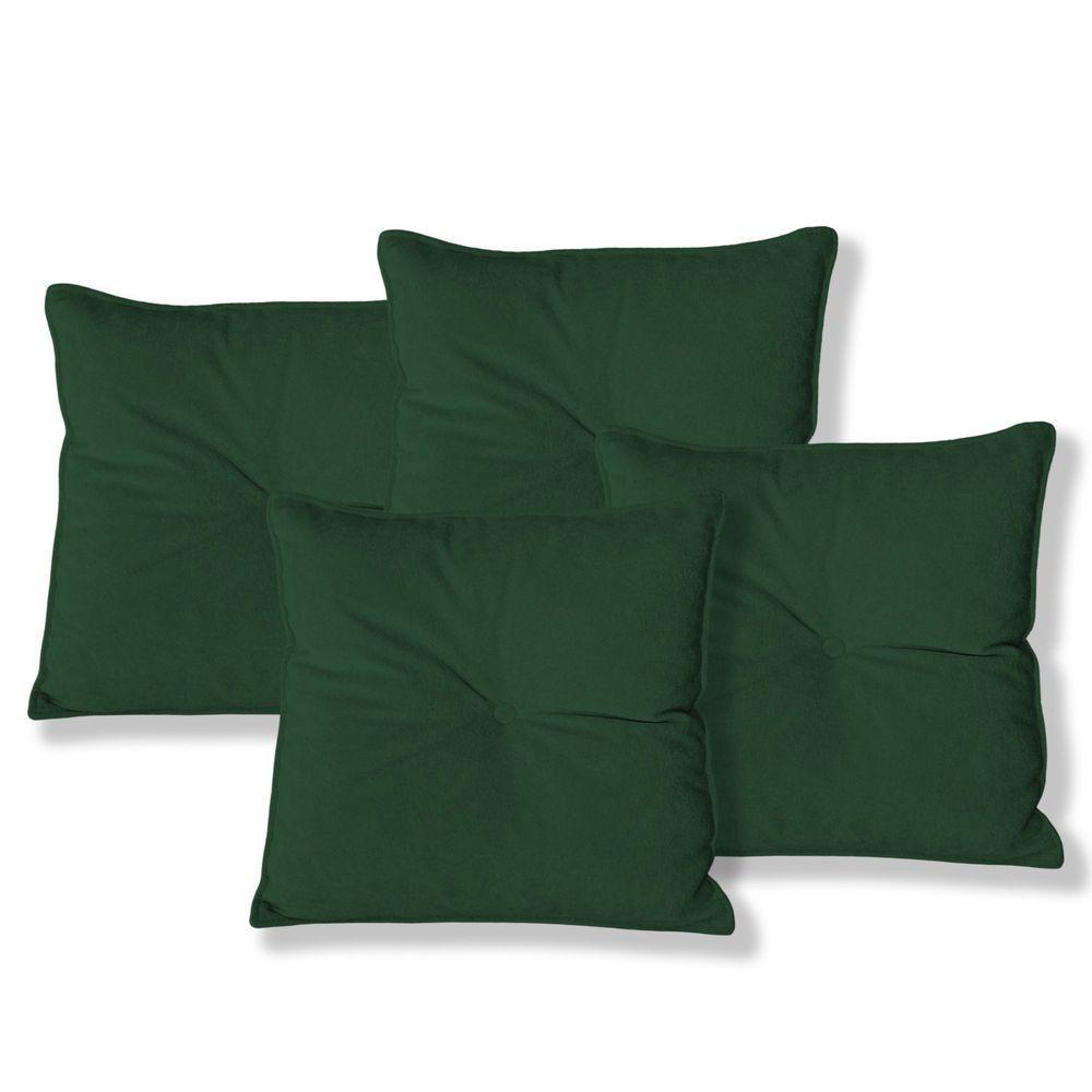 Kit 4 Almofadas Quadradas Tina Com Botão Central 50x50 Cm Veludo 7 Decor Verde Escuro - 1
