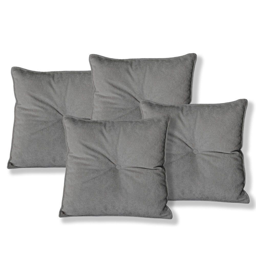 Kit 4 Almofadas Quadradas Tina Com Botão Central 50x50 Cm Veludo 7 Decor Cinza Escuro - 1