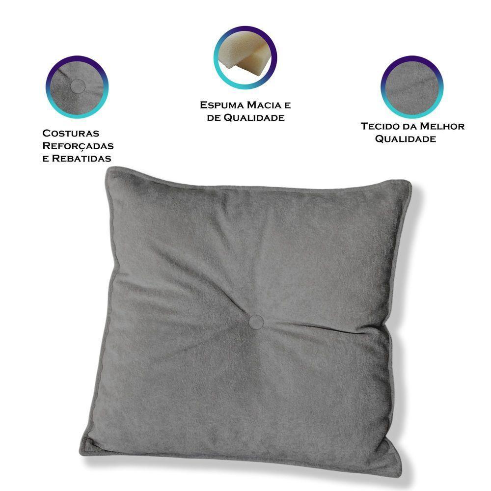 Kit 4 Almofadas Quadradas Tina Com Botão Central 50x50 Cm Veludo 7 Decor Cinza Escuro - 3