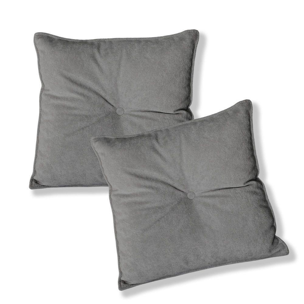 Kit 2 Almofadas Quadradas Tina Com Botão Central 50x50 Cm Boucle 7 Decor Cinza Escuro - 1